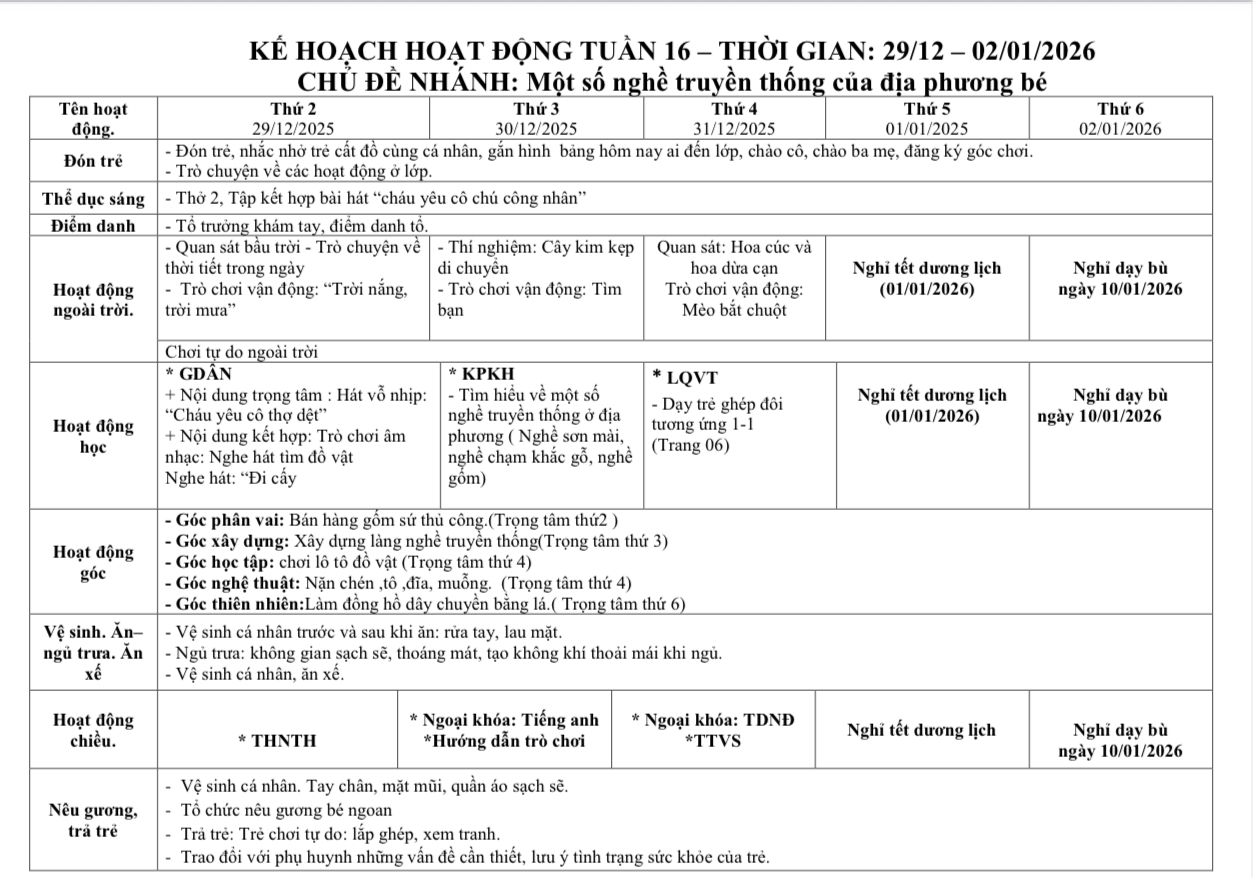 KHGD tuần 16 lớp Mầm