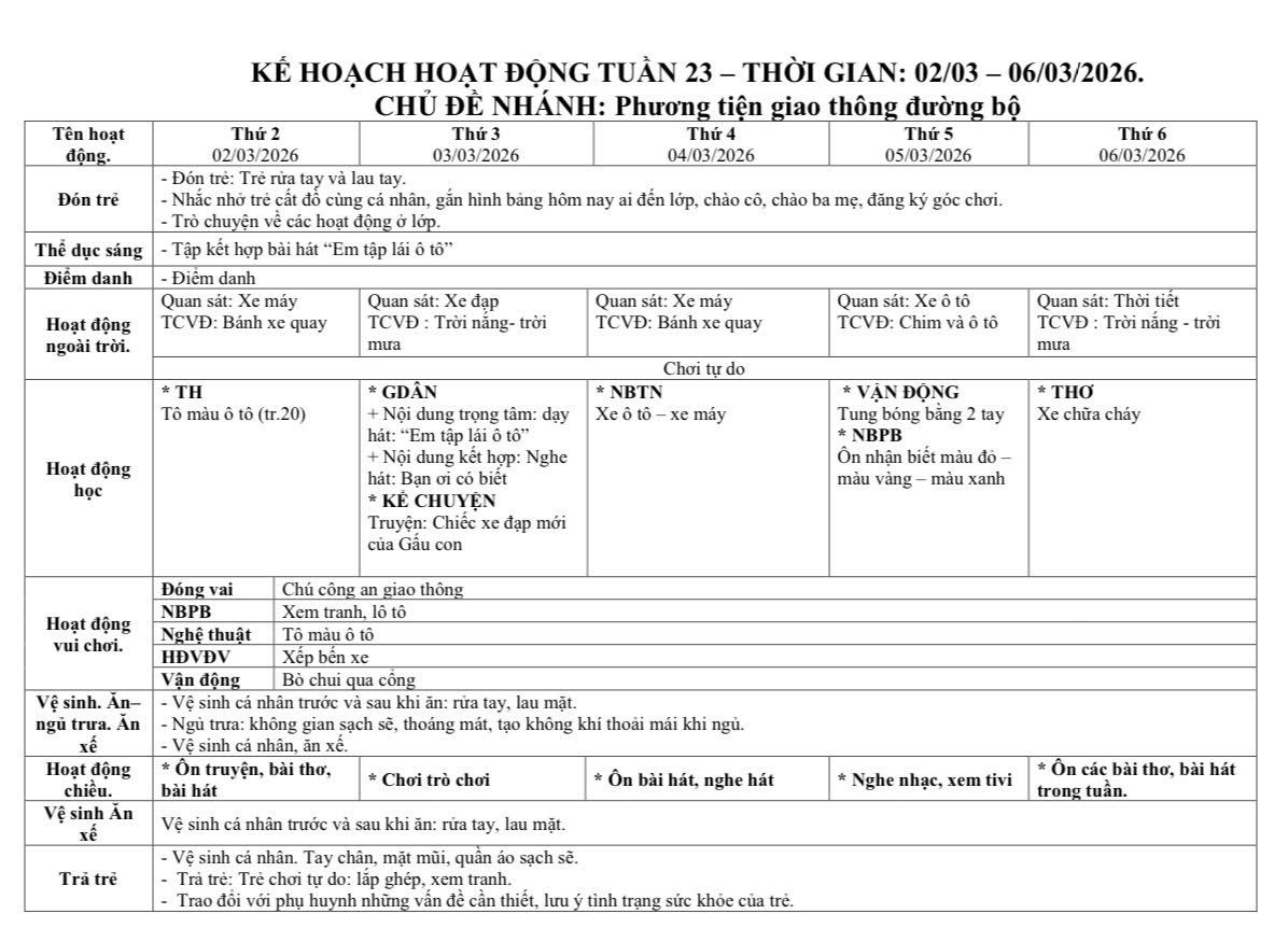 KHGD tuần 23 nhà trẻ